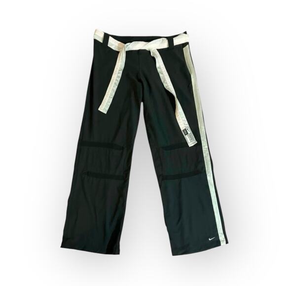 Nike Women's Black/Mint Green Stripe Belted Pants VINTAGE | Size L (12-14) - Picture 1 of 13